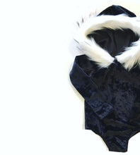 Fur-trimmed Hooded Velvet Leotard BLACK (XMAS ORDERS CLOSED)