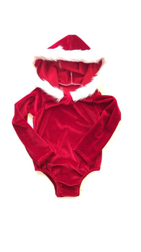 XMAS ORDERS CLOSED Fur-trimmed Hooded Velvet Leotard- SANTA BABY