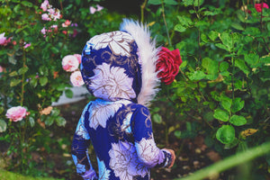 Fur-trimmed Hooded Bold Floral Leotard