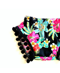 Tropical Floral Pom Shorties