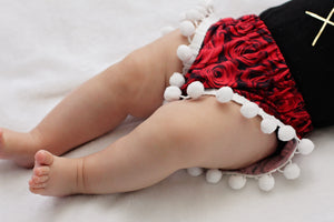READY TO SHIP Rose Pom Shorties RED